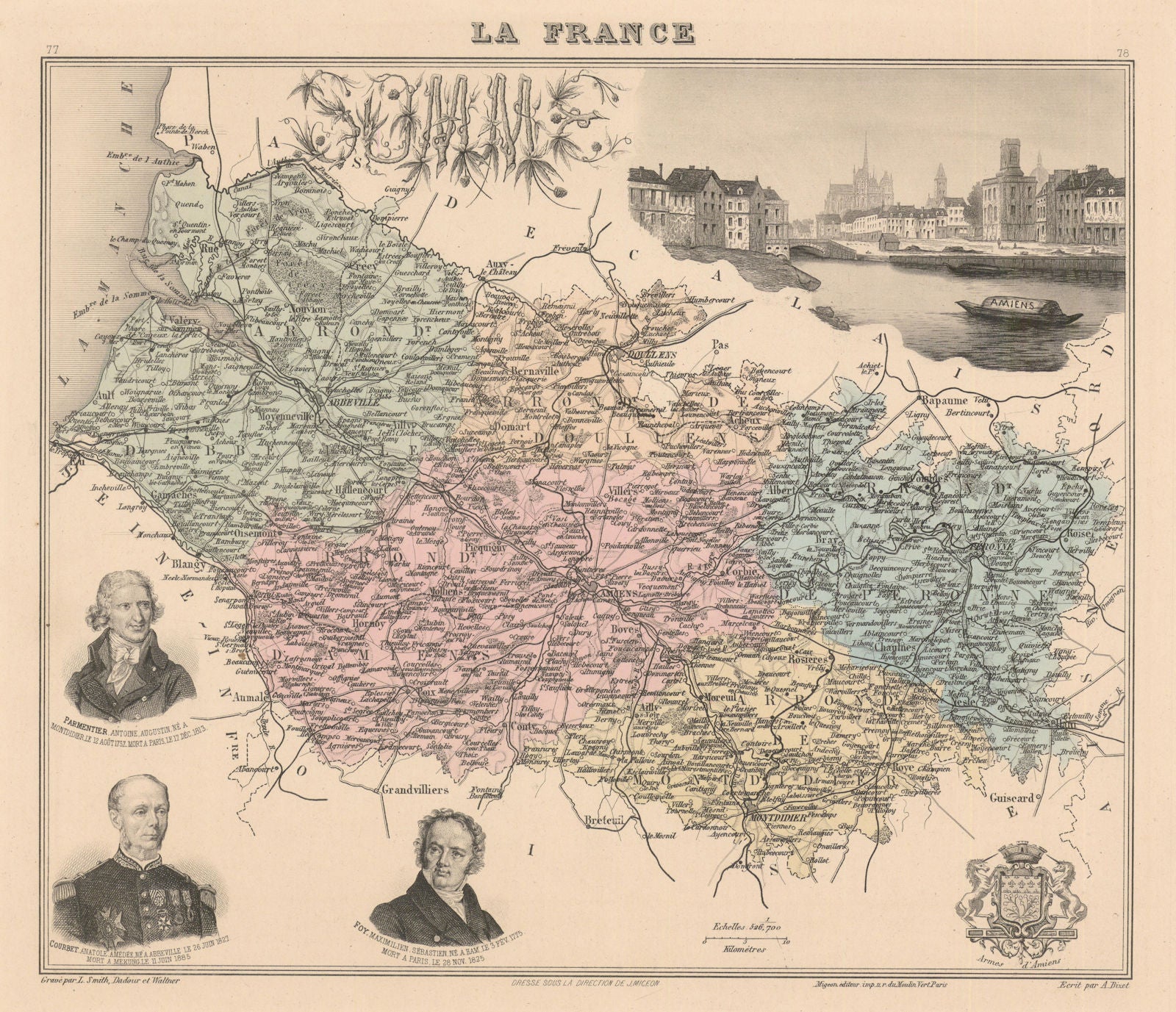Somme département. Amiens vignette. Vuillemin 1890 old antique map plan chart